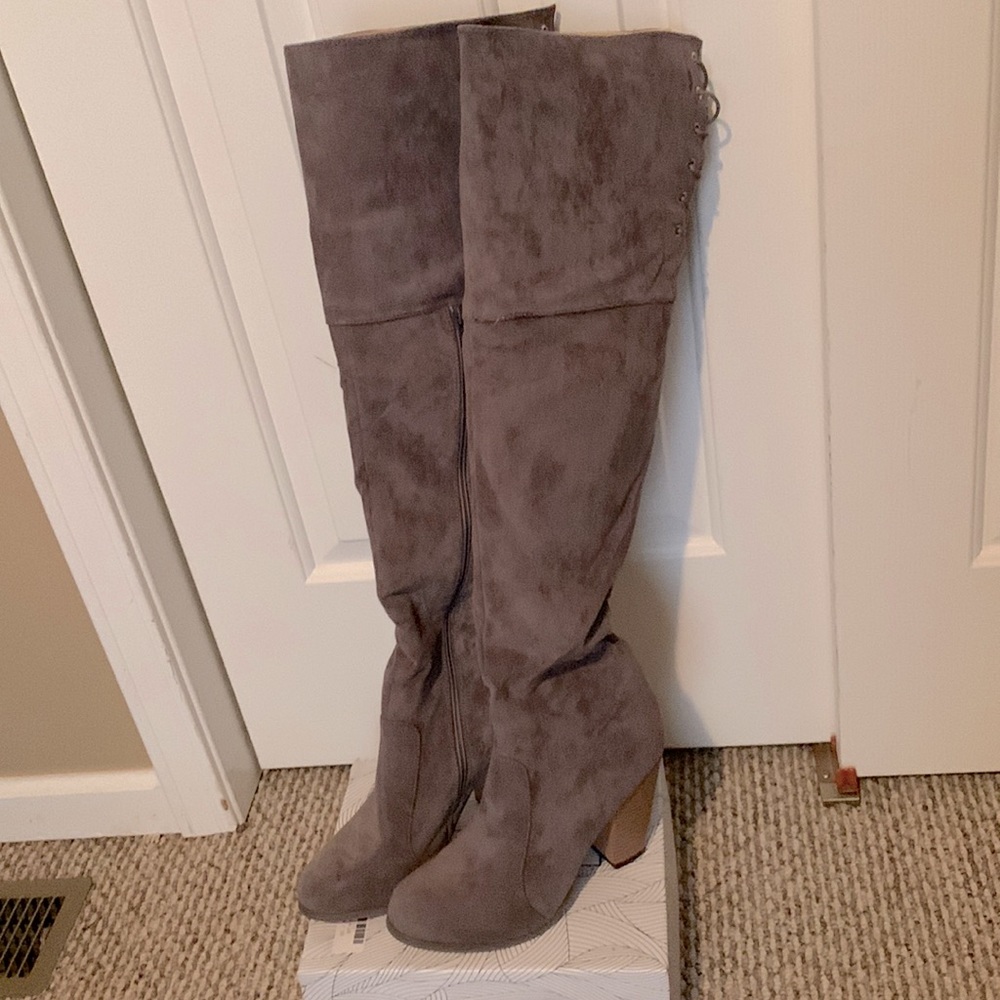 Smoky grey thigh high boots